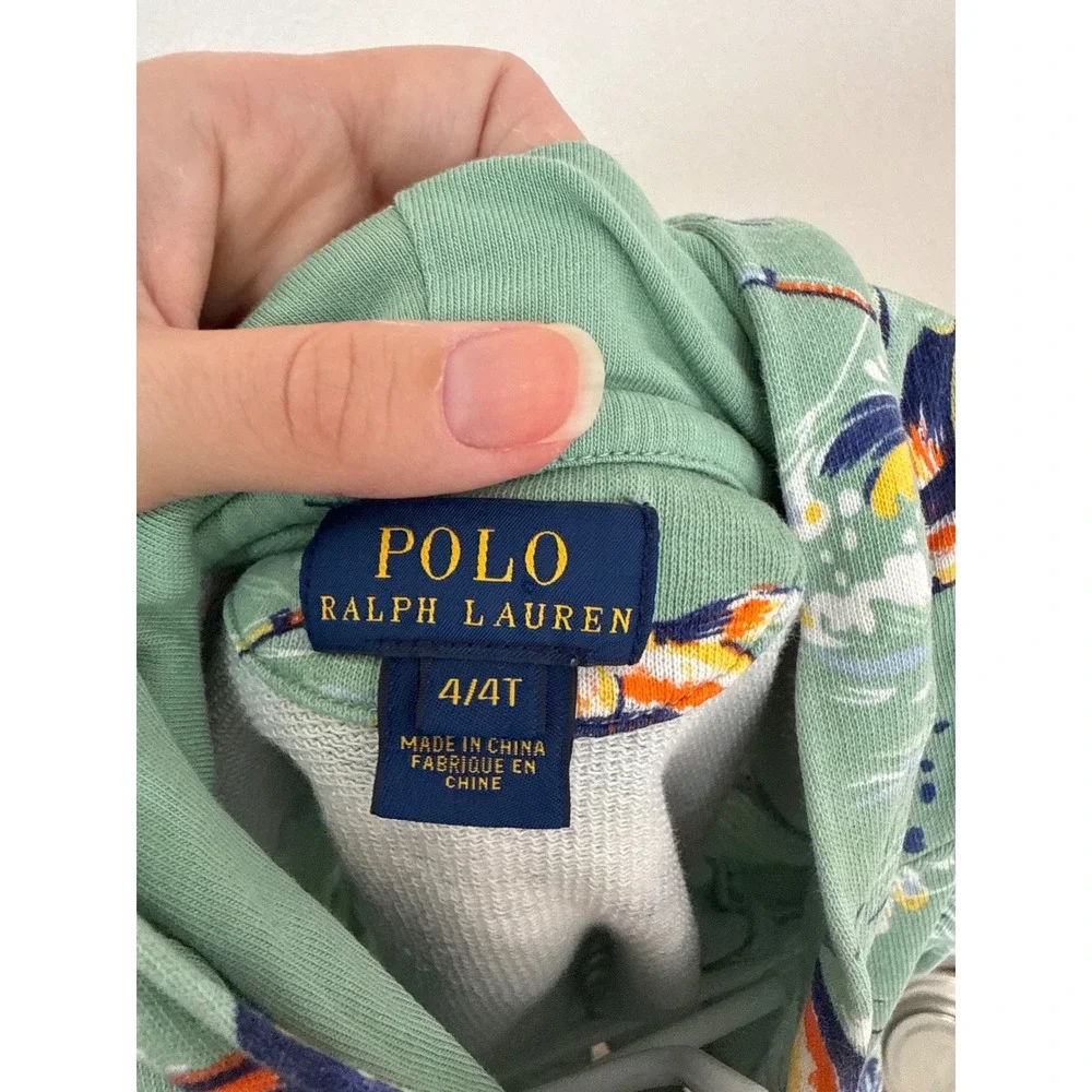 Polo Ralph‎ Lauren Hoodie Boys 4T Green Marlin Tropical Fishing French Terry